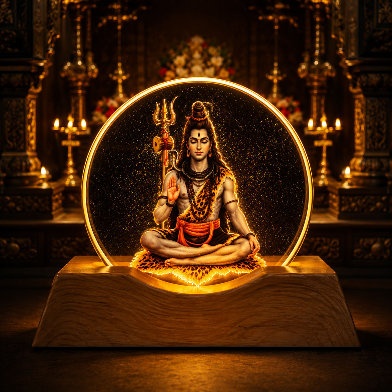 Led Lord Shiva Acrylic Lamp With Wooden Base | Spiritual Decor