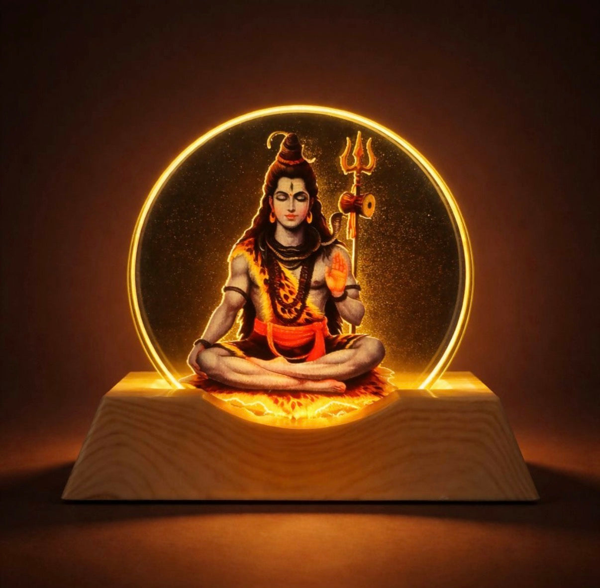 Led Lord Shiva Acrylic Lamp With Wooden Base | Spiritual Decor